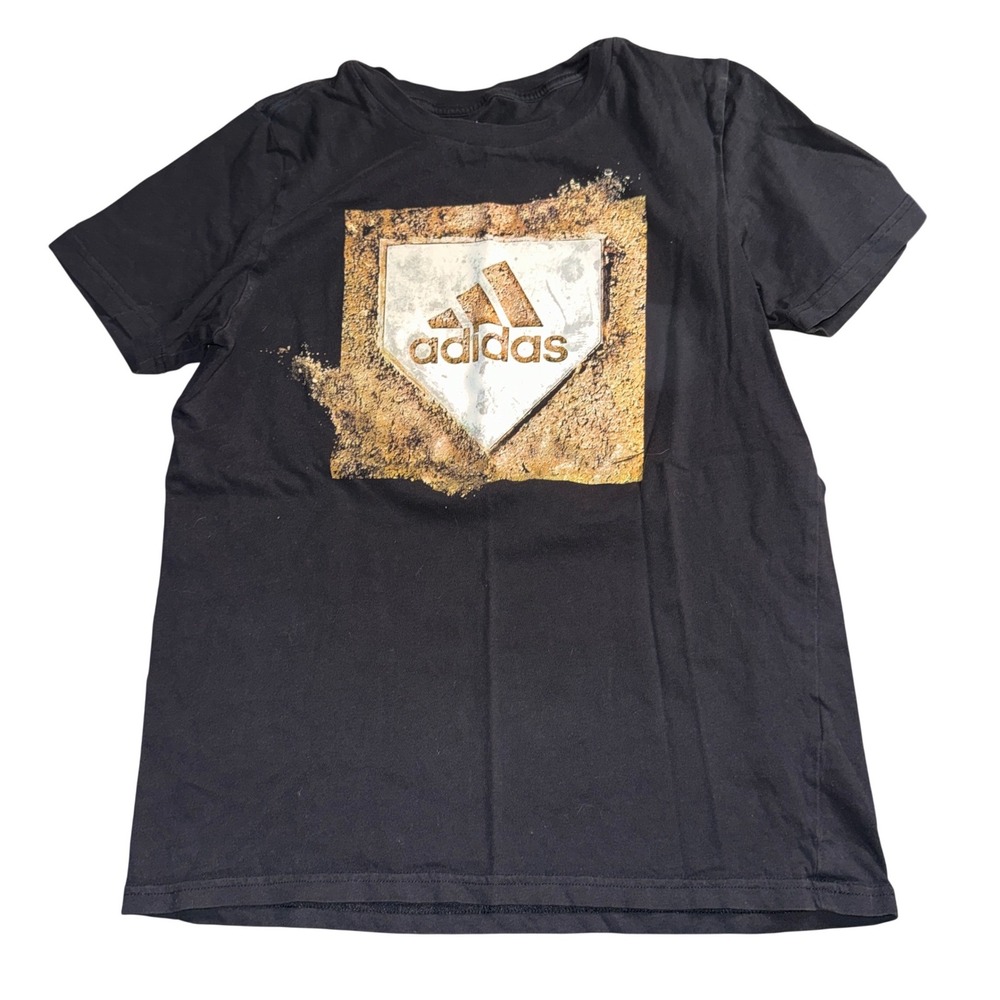 Adidas Graphic T-Shirt Kids Large 14/16 Black Baseball Home Plate Logo Tee